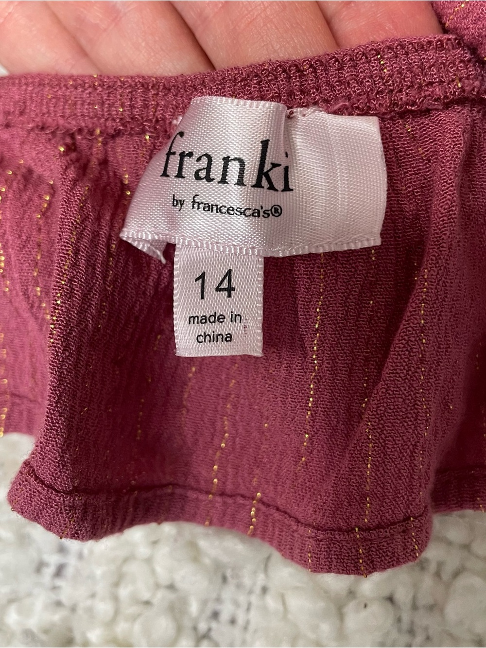 Franki Girls' Smocked Peplum Top in Rosewood with Subtle Metallic Thread Size 14 - Picture 3 of 8